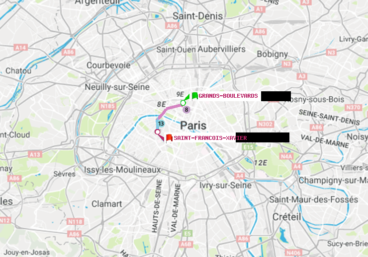 plan itinéraire ratp de Grands Boulevards à Saint-Francois-Xavier
