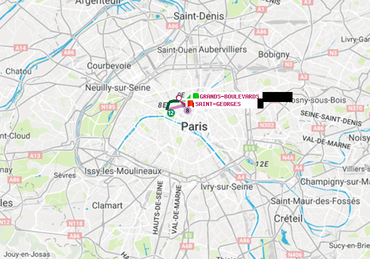 plan itinéraire ratp de Grands Boulevards à Saint-Georges