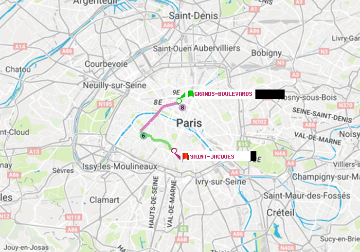 plan itinéraire ratp de Grands Boulevards à Saint-Jacques