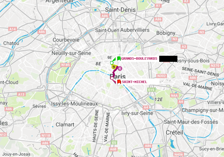 plan itinéraire ratp de Grands Boulevards à Saint-Michel