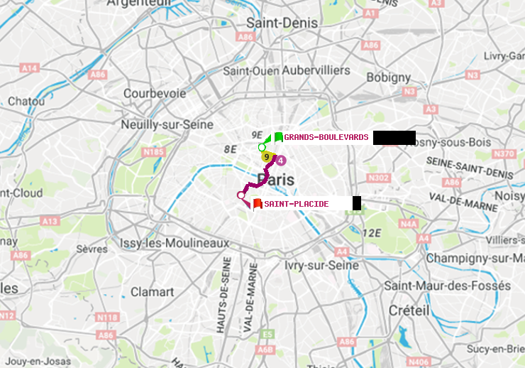 plan itinéraire ratp de Grands Boulevards à Saint-Placide