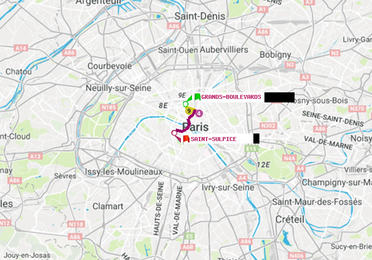 plan itinéraire ratp de Grands Boulevards à Saint-Sulpice