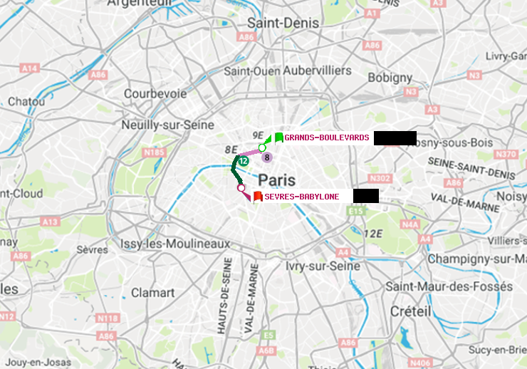 plan itinéraire ratp de Grands Boulevards à Sèvres-Babylone