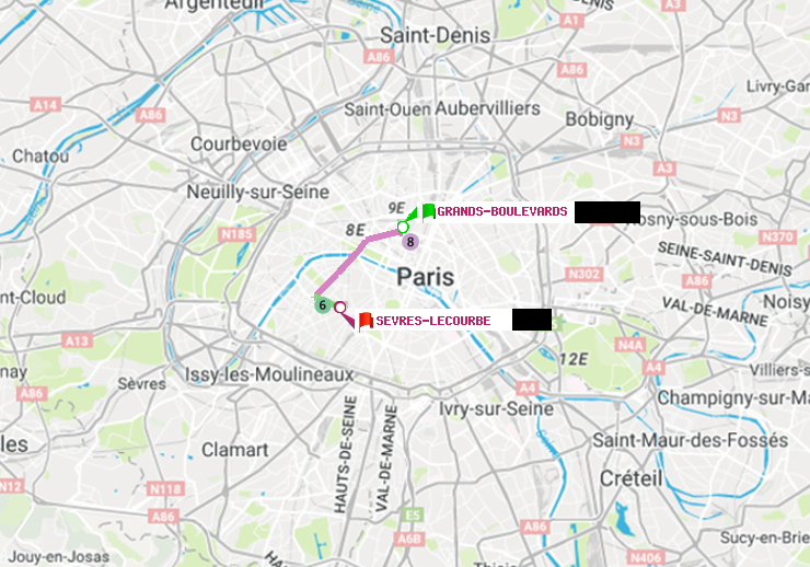 plan itinéraire ratp de Grands Boulevards à Sèvres-Lecourbe