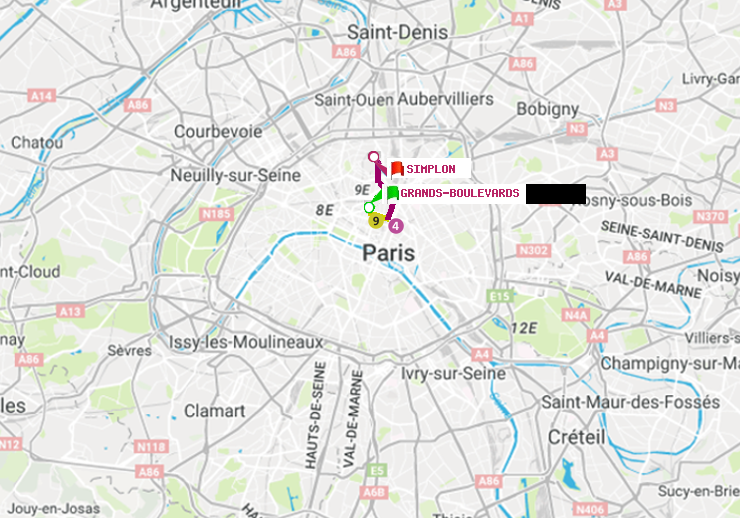 plan itinéraire ratp de Grands Boulevards à Simplon