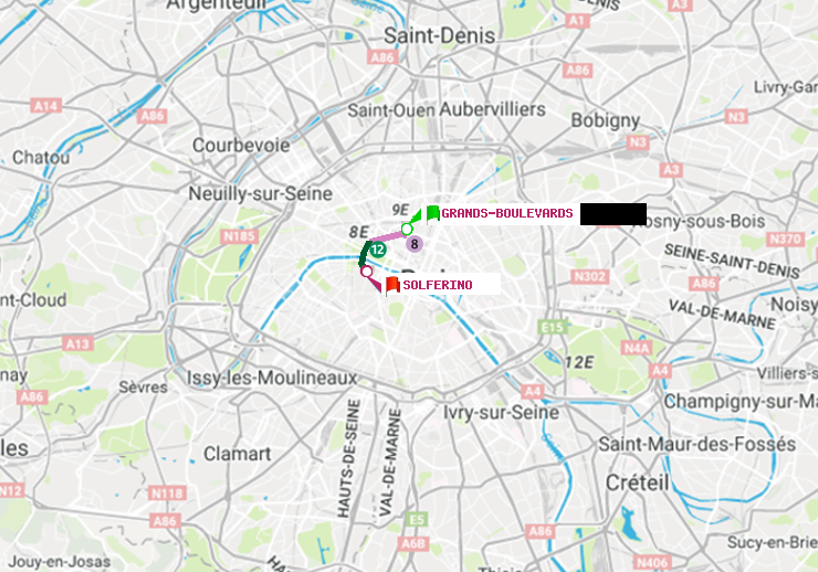 plan itinéraire ratp de Grands Boulevards à Solférino