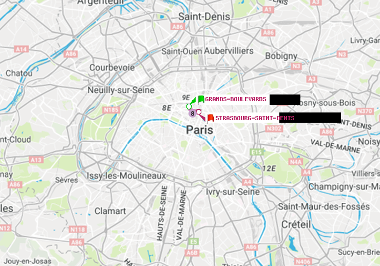 plan itinéraire ratp de Grands Boulevards à Strasbourg-Saint-Denis