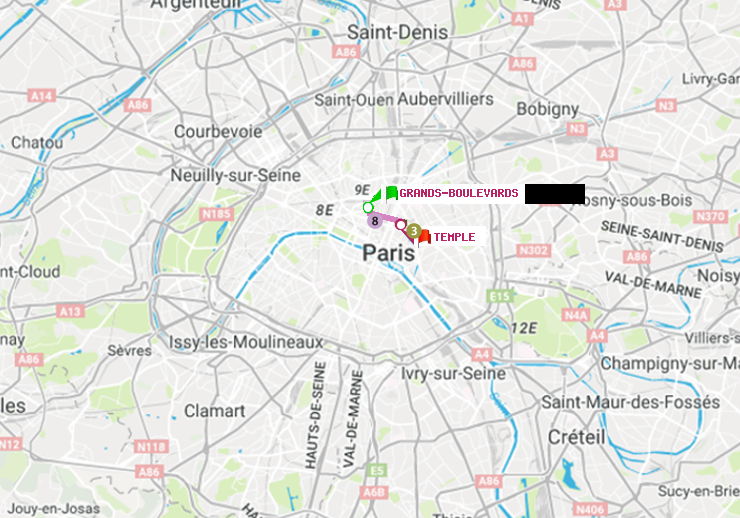 plan itinéraire ratp de Grands Boulevards à Temple