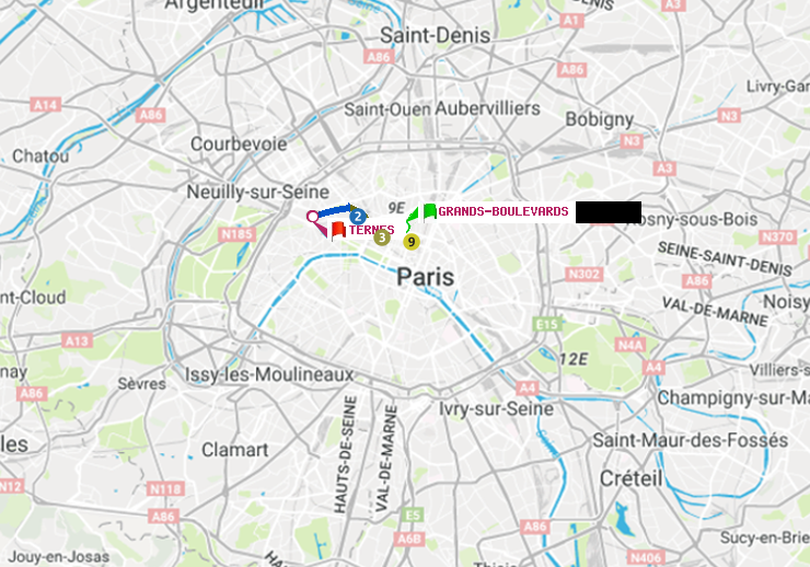 plan itinéraire ratp de Grands Boulevards à Ternes