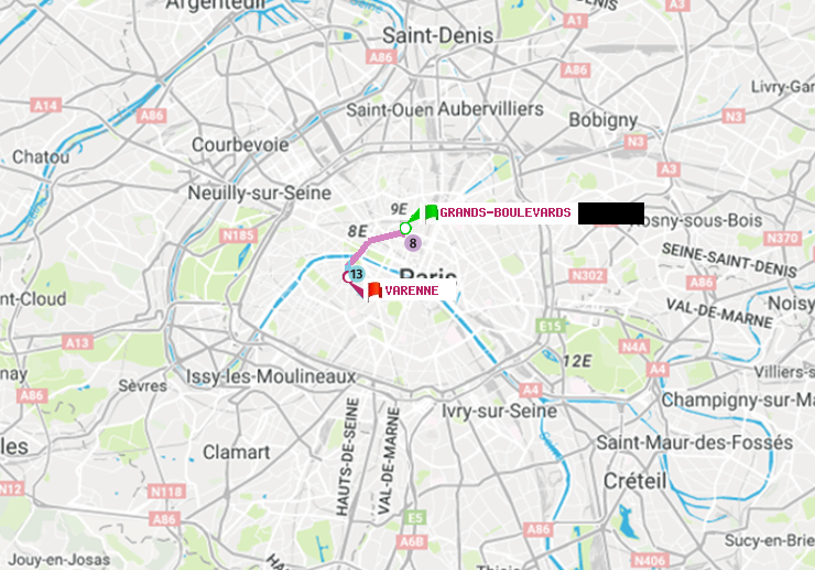 plan itinéraire ratp de Grands Boulevards à Varenne