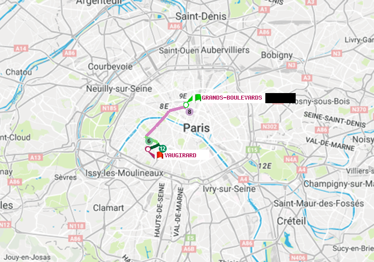 plan itinéraire ratp de Grands Boulevards à Vaugirard (Adolphe Chérioux)