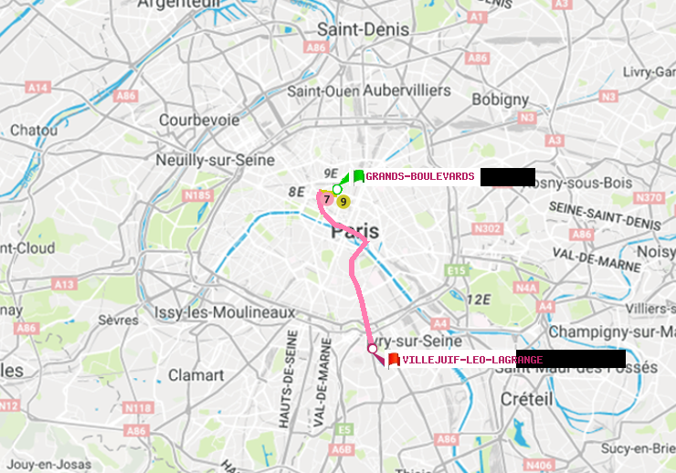 plan itinéraire ratp de Grands Boulevards à Villejuif-Léo Lagrange