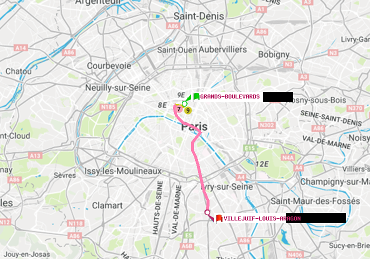 plan itinéraire ratp de Grands Boulevards à Villejuif-Louis Aragon
