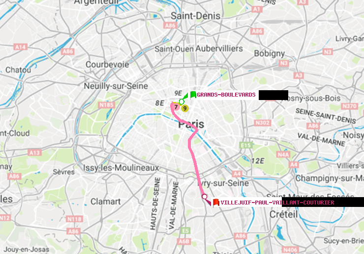 plan itinéraire ratp de Grands Boulevards à Villejuif-Paul Vaillant Couturier (Hôpital Paul Brousse)