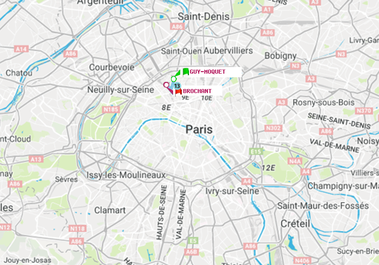 plan itinéraire ratp de Guy-Môquet à Brochant