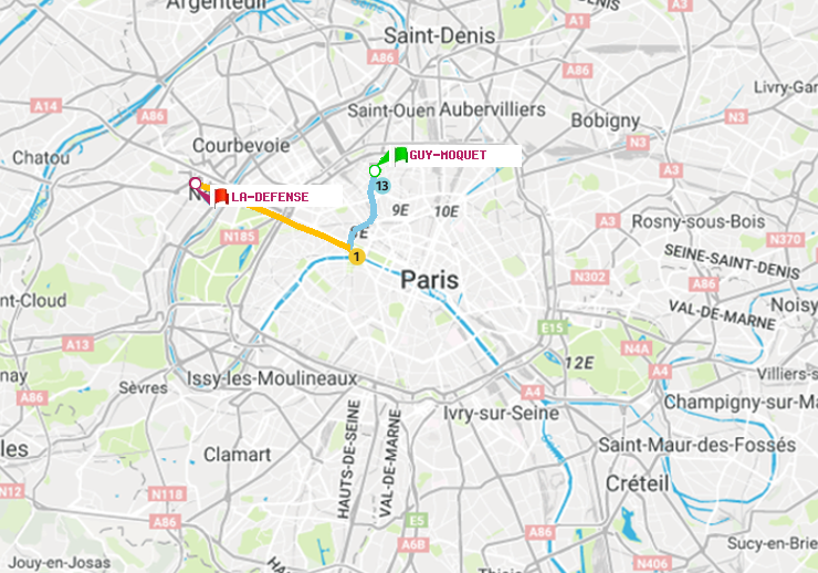 plan itinéraire ratp de Guy-Môquet à La Défense (Grande Arche)