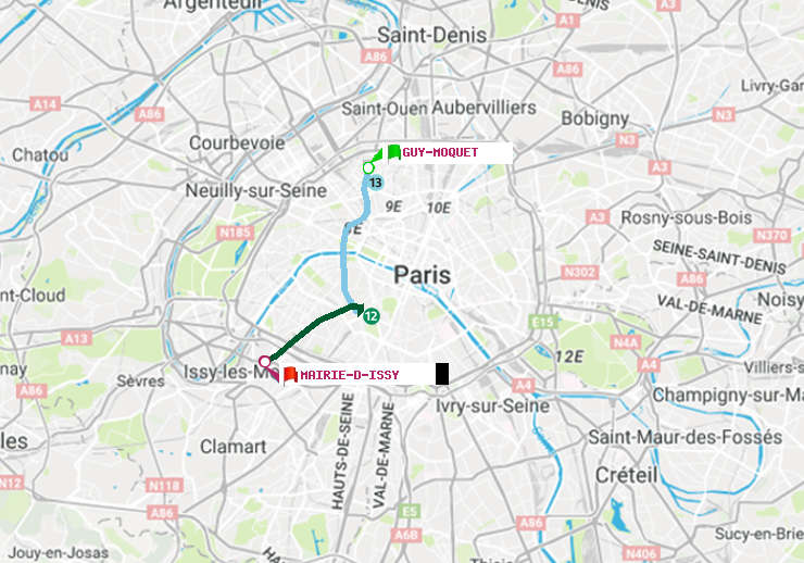 plan itinéraire ratp de Guy-Môquet à Mairie d