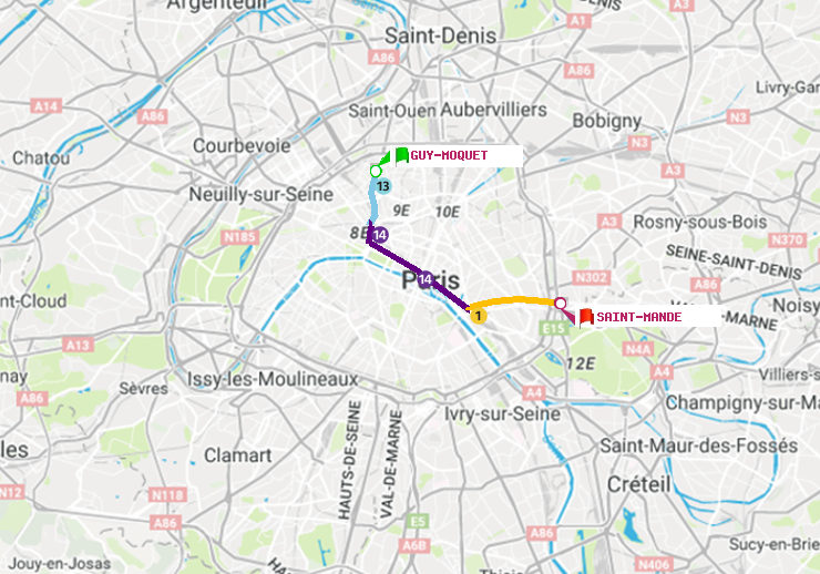 plan itinéraire ratp de Guy-Môquet à Saint-Mandé