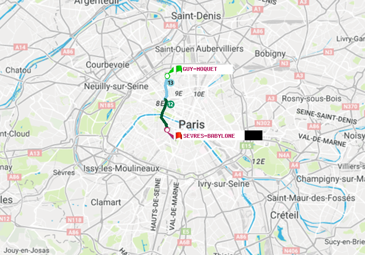 plan itinéraire ratp de Guy-Môquet à Sèvres-Babylone