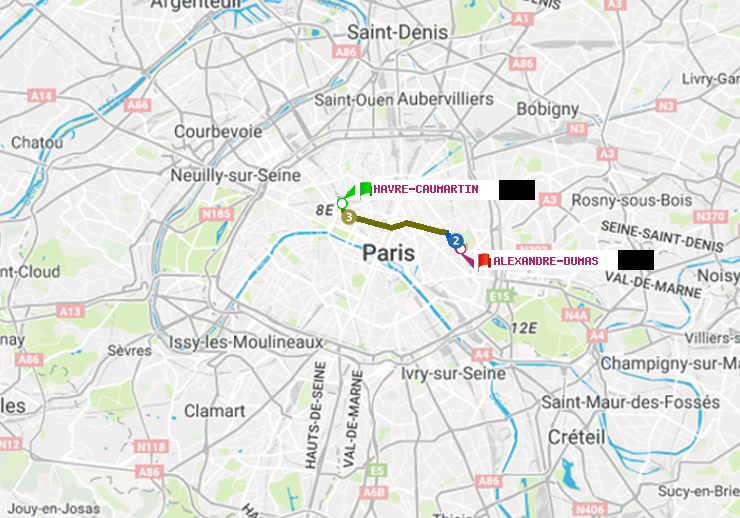 plan itinéraire ratp de Havre-Caumartin à Alexandre-Dumas