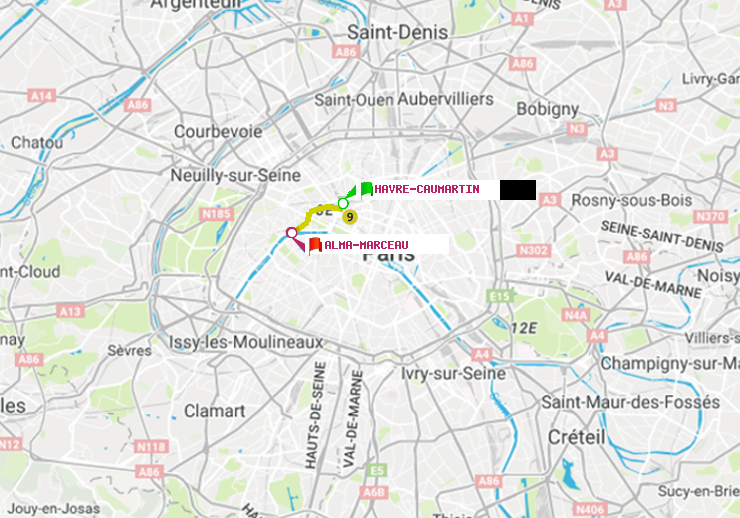 plan itinéraire ratp de Havre-Caumartin à Alma-Marceau