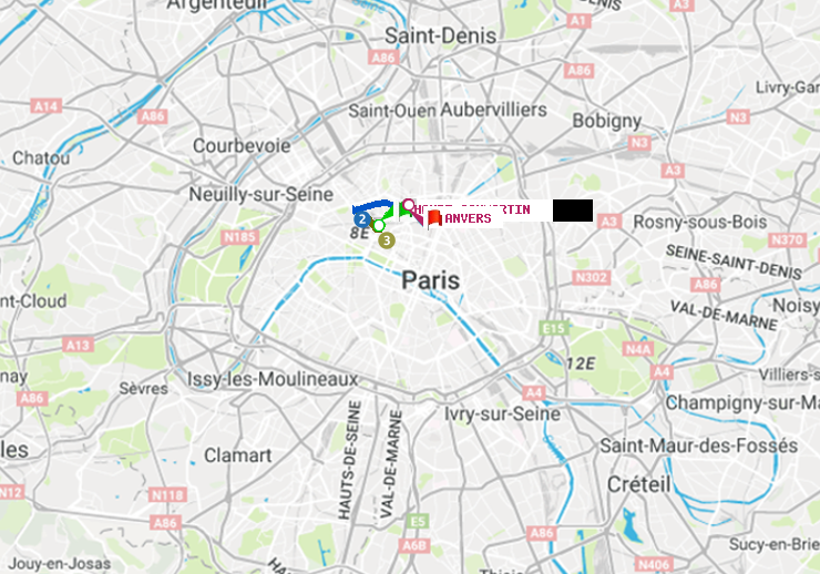 plan itinéraire ratp de Havre-Caumartin à Anvers