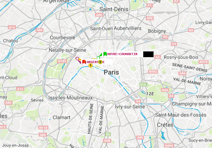 plan itinéraire ratp de Havre-Caumartin à Argentine