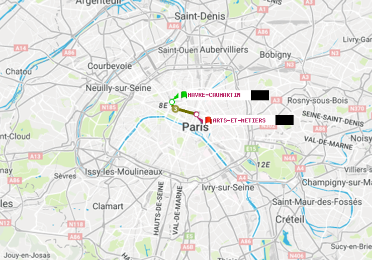 plan itinéraire ratp de Havre-Caumartin à Arts-et-Métiers