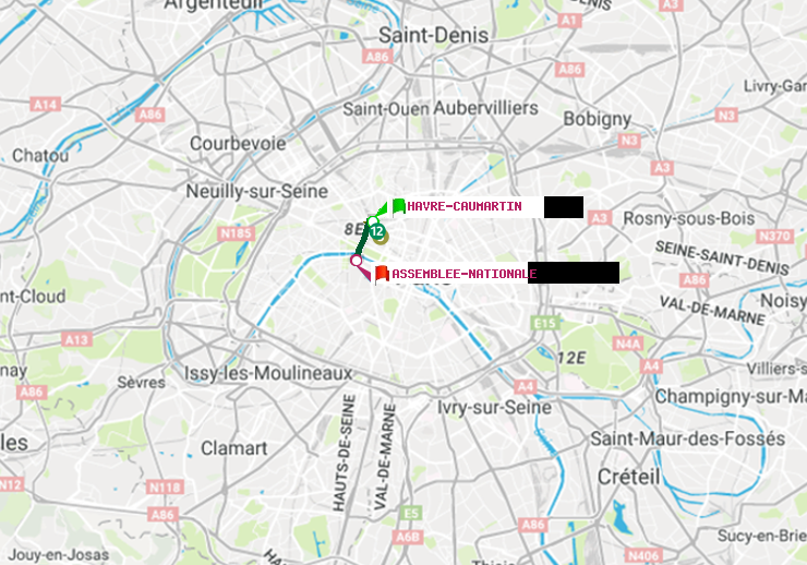 plan itinéraire ratp de Havre-Caumartin à Assemblée Nationale