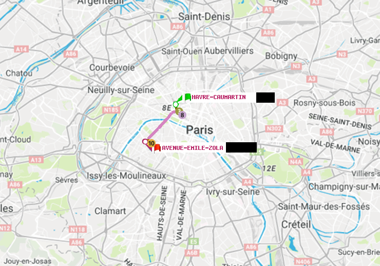 plan itinéraire ratp de Havre-Caumartin à Avenue Emile-Zola