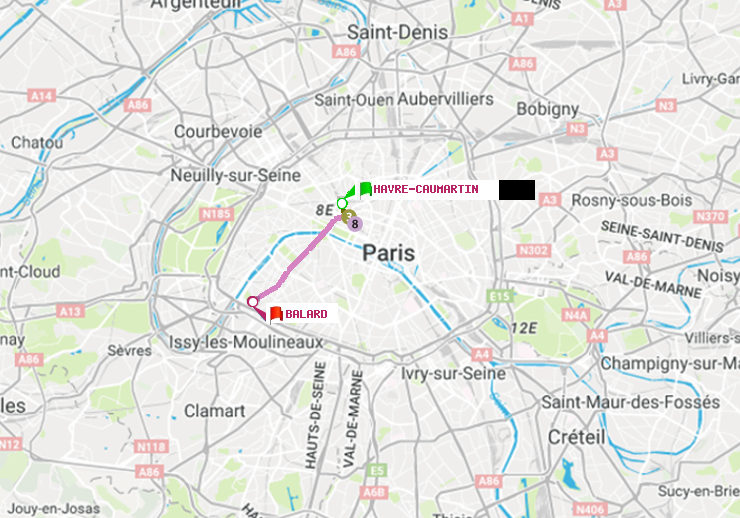 plan itinéraire ratp de Havre-Caumartin à Balard