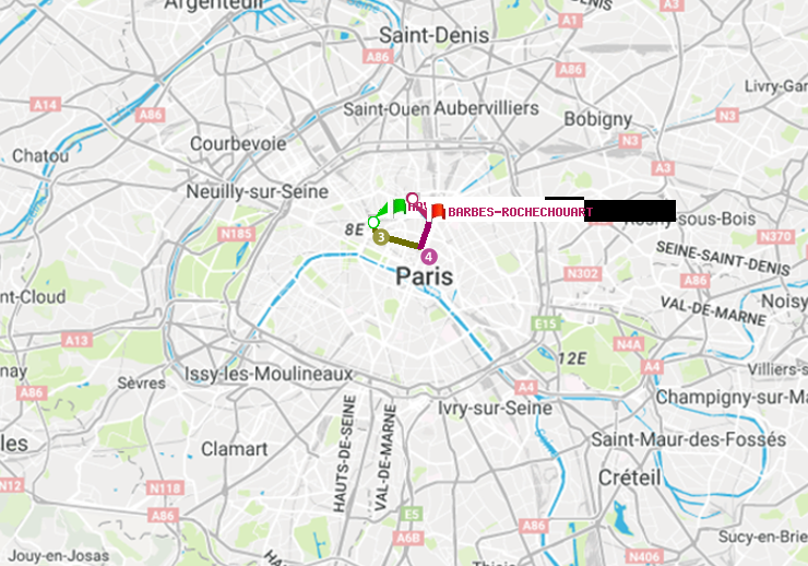 plan itinéraire ratp de Havre-Caumartin à Barbès-Rochechouart