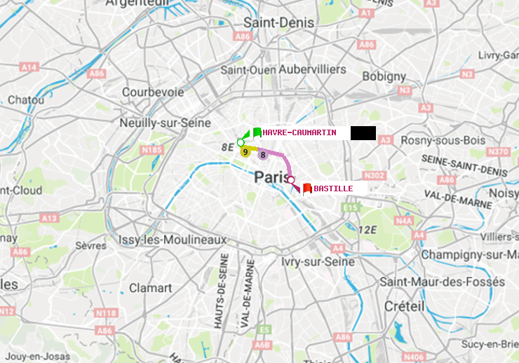 plan itinéraire ratp de Havre-Caumartin à Bastille