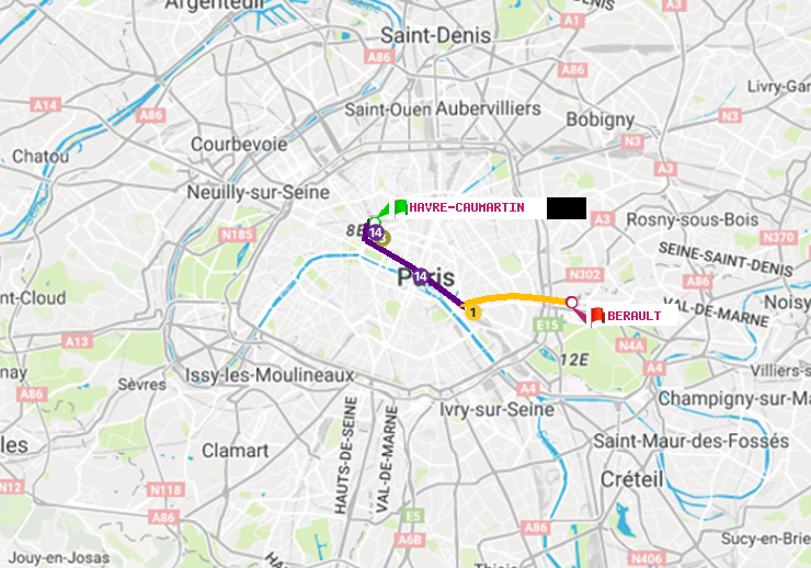 plan itinéraire ratp de Havre-Caumartin à Bérault