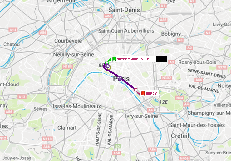 plan itinéraire ratp de Havre-Caumartin à Bercy