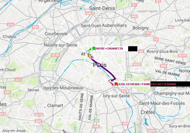 plan itinéraire ratp de Havre-Caumartin à Bibliotheque-Francois Mitterrand