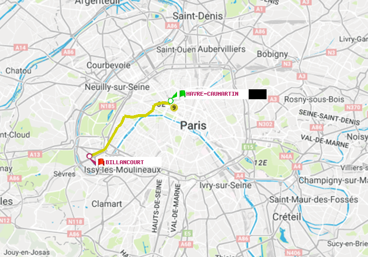 plan itinéraire ratp de Havre-Caumartin à Billancourt