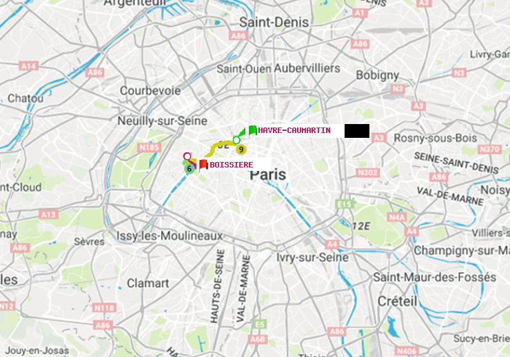 plan itinéraire ratp de Havre-Caumartin à Boissière