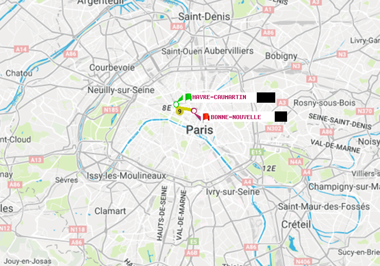 plan itinéraire ratp de Havre-Caumartin à Bonne Nouvelle