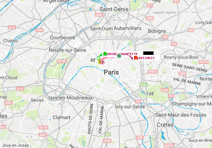 plan itinéraire ratp de Havre-Caumartin à Botzaris
