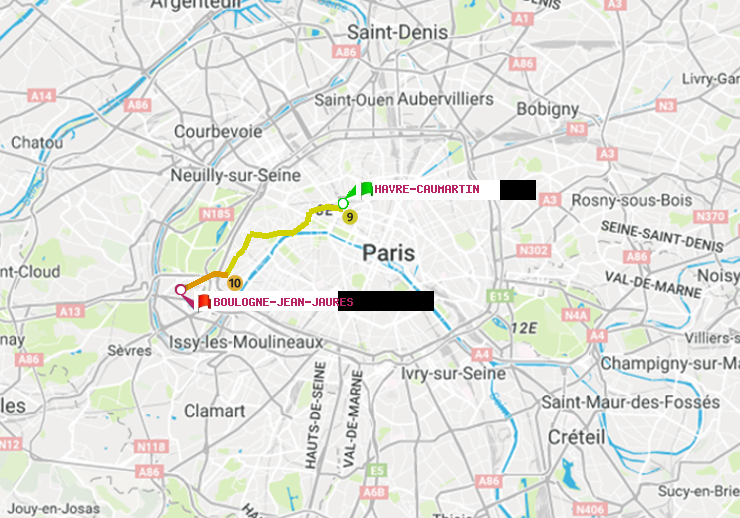 plan itinéraire ratp de Havre-Caumartin à Boulogne-Jean-Jaurès