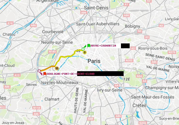 plan itinéraire ratp de Havre-Caumartin à Boulogne Pont de Saint-Cloud
