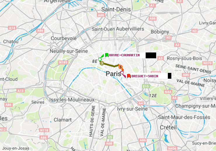 plan itinéraire ratp de Havre-Caumartin à Bréguet-Sabin