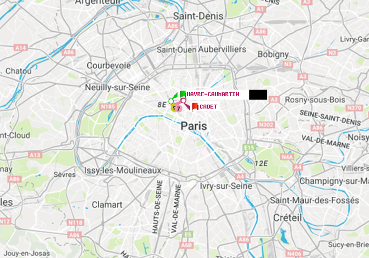 plan itinéraire ratp de Havre-Caumartin à Cadet
