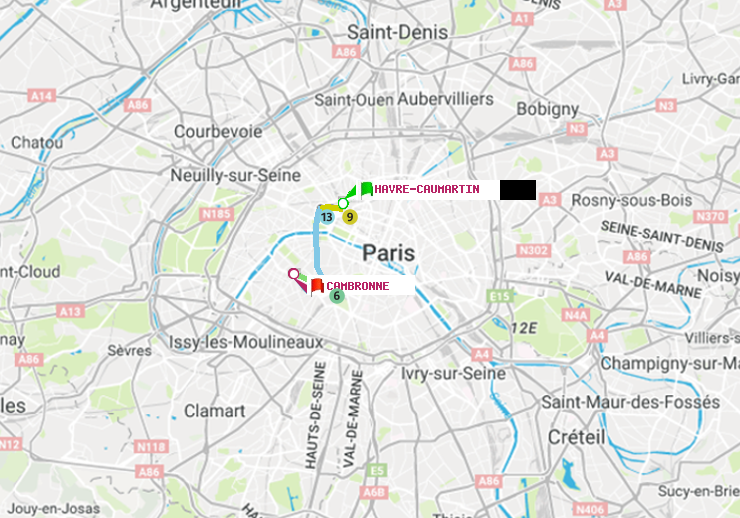 plan itinéraire ratp de Havre-Caumartin à Cambronne