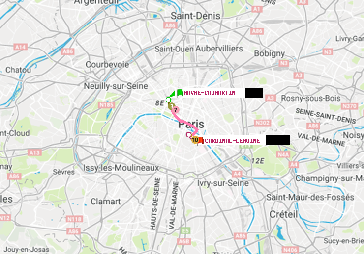 plan itinéraire ratp de Havre-Caumartin à Cardinal-Lemoine