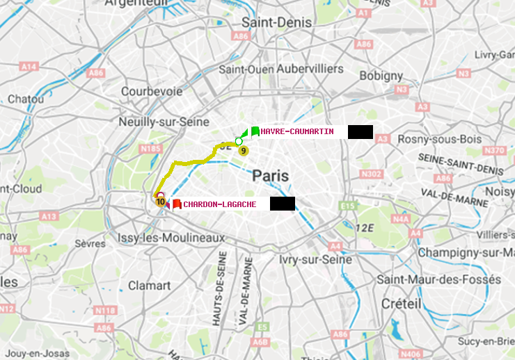 plan itinéraire ratp de Havre-Caumartin à Chardon-Lagache