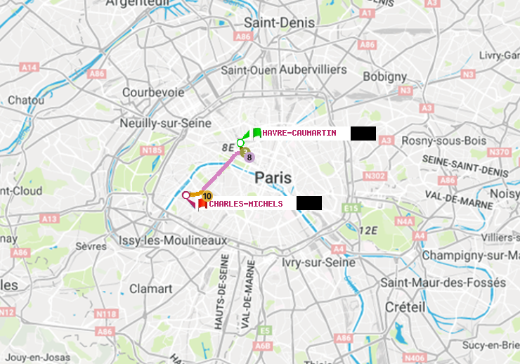 plan itinéraire ratp de Havre-Caumartin à Charles Michels