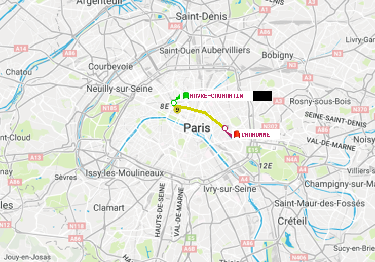 plan itinéraire ratp de Havre-Caumartin à Charonne