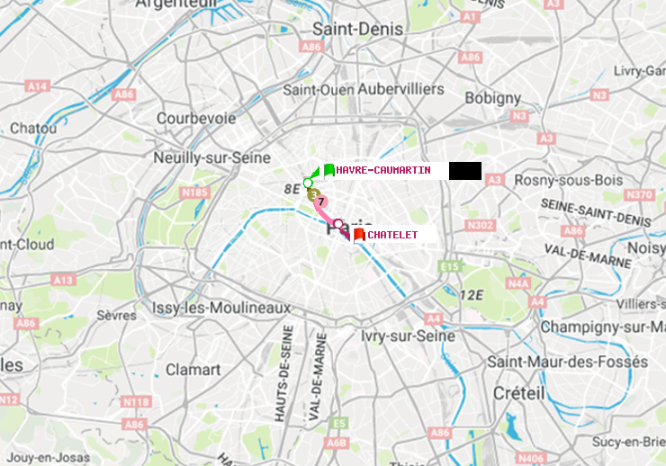 plan itinéraire ratp de Havre-Caumartin à Châtelet